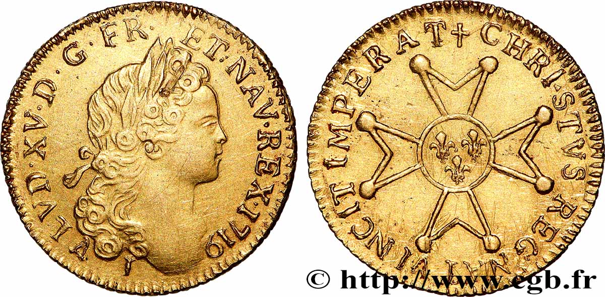 LOUIS XV &nbsp;THE WELL-BELOVED&nbsp; Louis d’or à la croix de chevalier 1719 Limoges q.SPL
