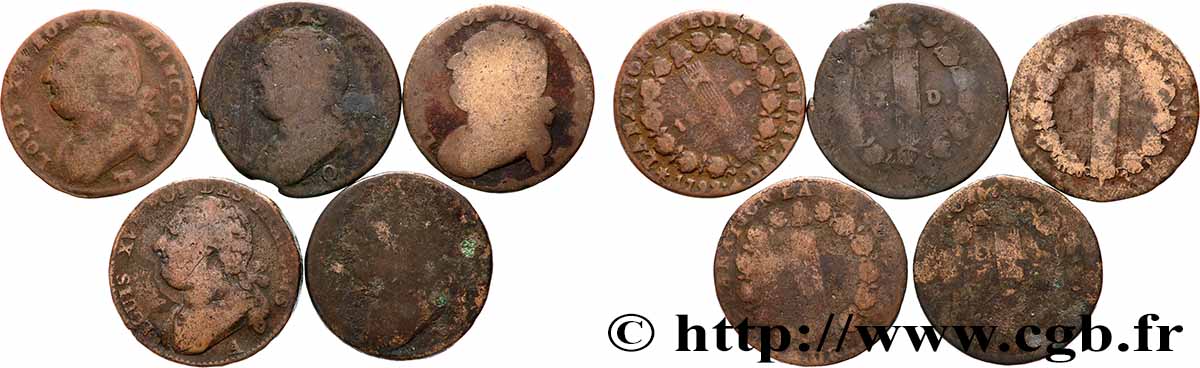 LOUIS XVI (MONARQUE CONSTITUTIONNEL)  12 deniers dit &nbsp;au faisceau&nbsp;, type FRANCOIS, lot de 5 ex. n.d. Ateliers divers lot