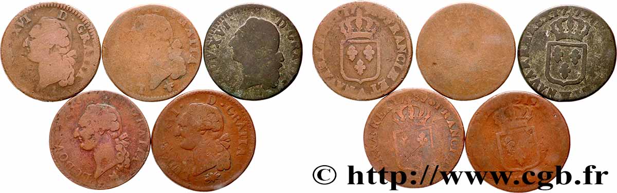 LOUIS XVI Sols dits &nbsp;à l&nbsp;écu&nbsp;, lot de 5 ex. n.d. Ateliers divers lot