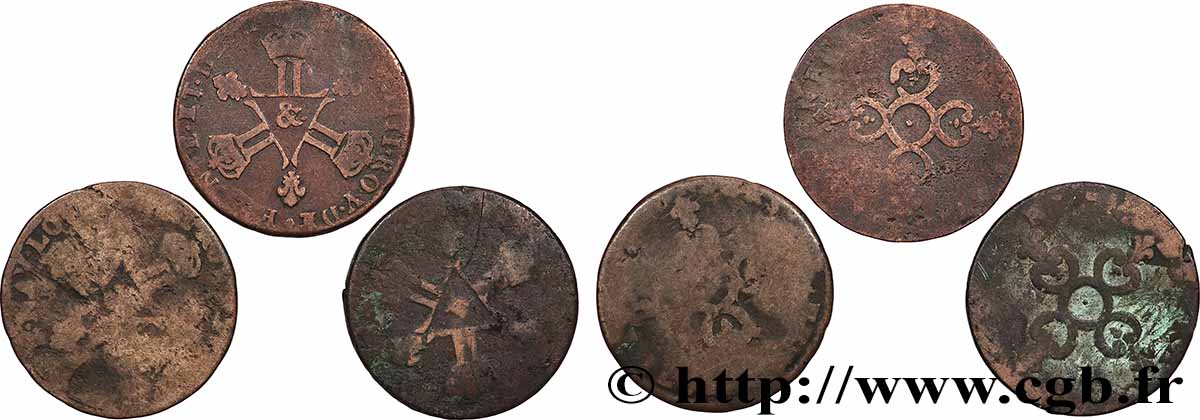 LOUIS XIV &nbsp;THE SUN KING&nbsp; Lot de trois pièces de six deniers n.d. Divers ateliers lot