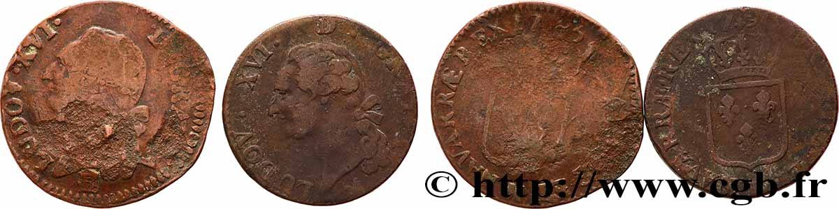 LOUIS XVI Sols dits &nbsp;à l&nbsp;écu&nbsp;, lot de 2 ex. n.d. Ateliers divers lot