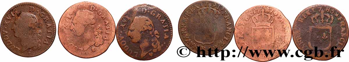 LOUIS XVI Sols dits &nbsp;à l&nbsp;écu&nbsp;, lot de 3 ex. n.d. Ateliers divers lotto