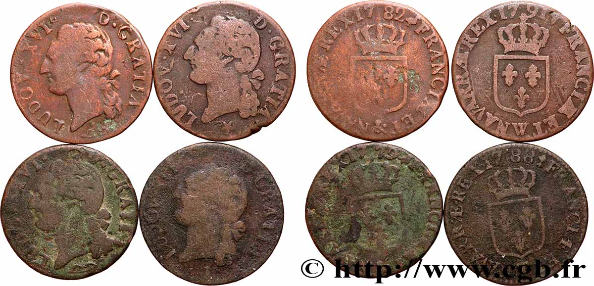 LOUIS XVI Demi-sol dit &nbsp;à l&nbsp;écu&nbsp;, lot de 4 ex. n.d. Ateliers divers lot