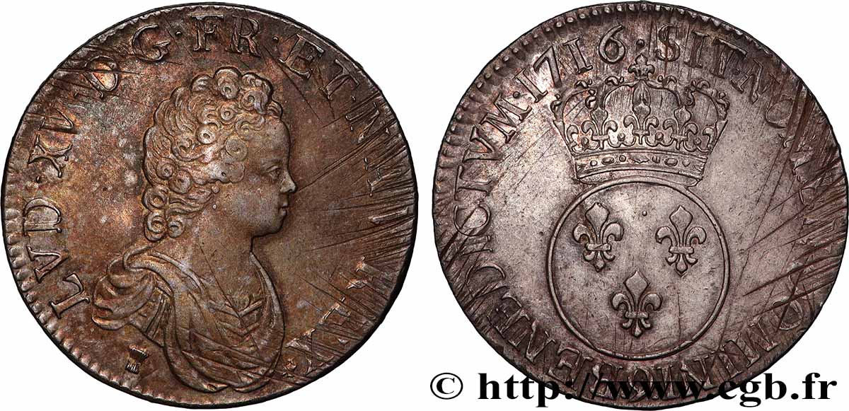 LOUIS XV DIT LE BIEN AIMÉ Écu dit &nbsp;vertugadin&nbsp; 1716 Rennes TTB+/SUP