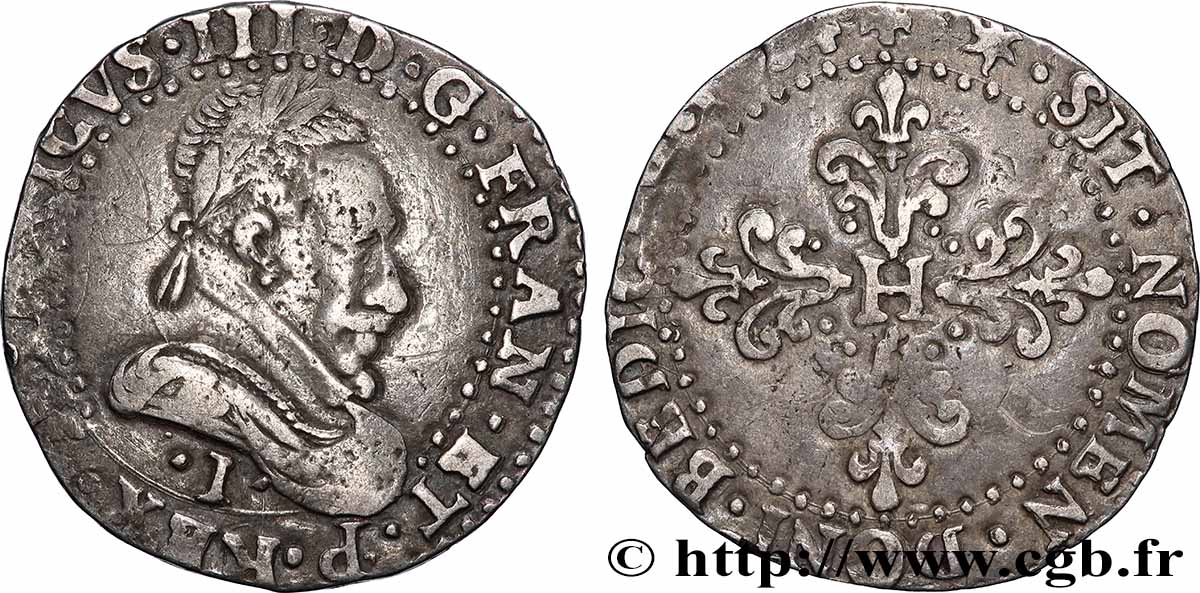 HENRY III Demi-franc au col plat 1584 Limoges VF