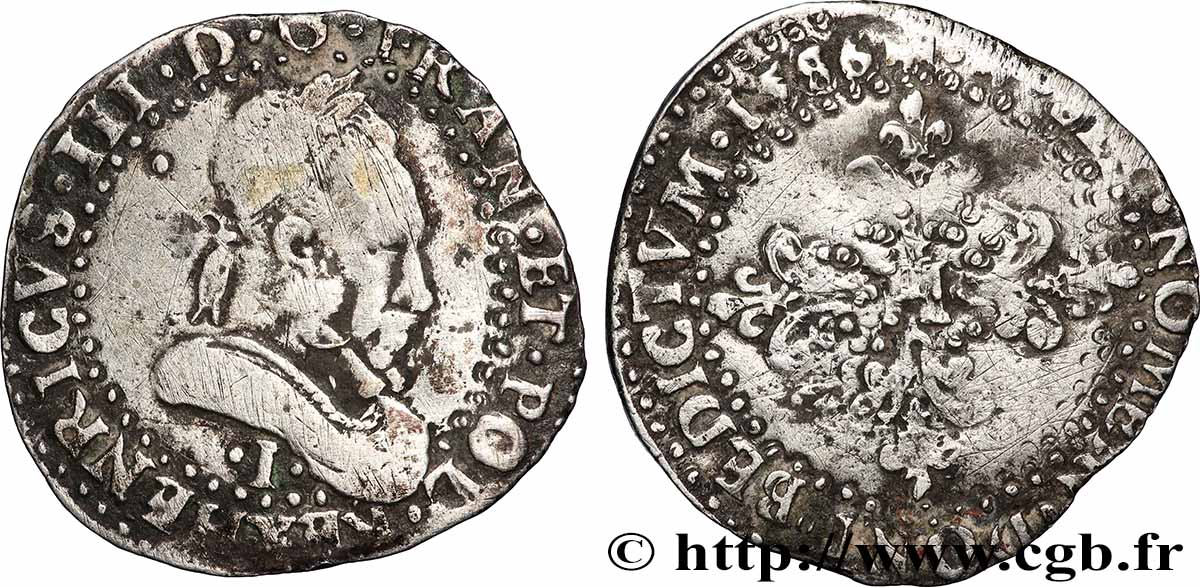 HENRI III Demi-franc au col plat 1586 Limoges TB