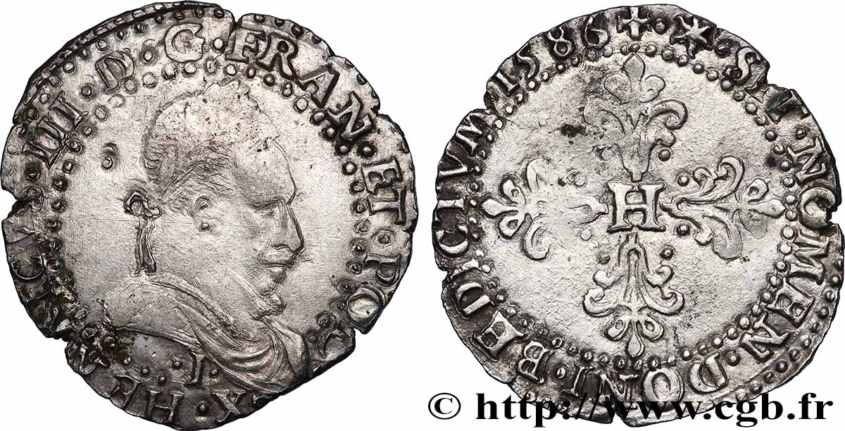 HENRY III Demi-franc au col plat 1586 Limoges MBC/MBC+