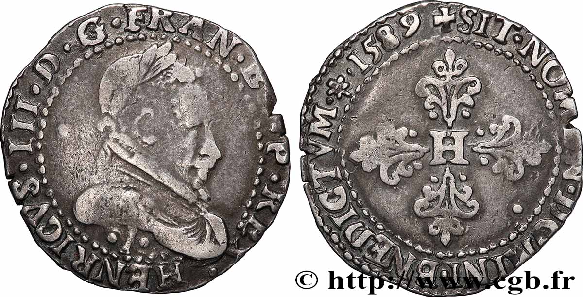 HENRY III Demi-franc au col plat 1589 Limoges SS