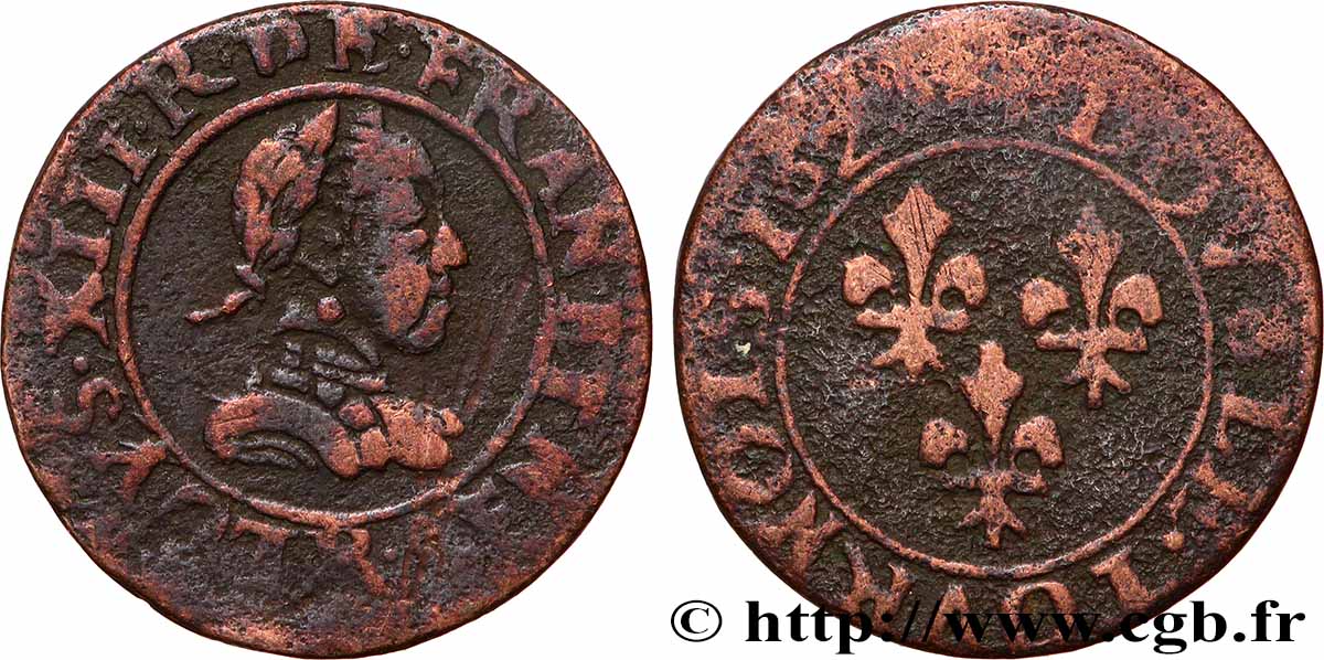LOUIS XIII LE JUSTE Double tournois, type 3 162? Saint-André de Villeneuve-lès-Avignon TB+