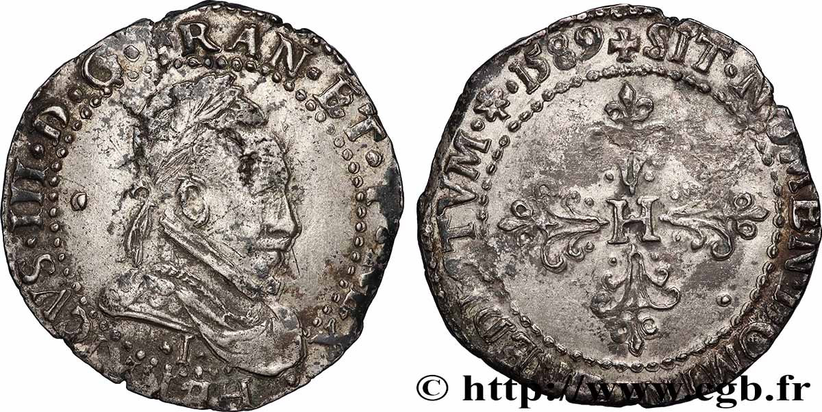 HENRY III Demi-franc au col plat 1589 Limoges fVZ