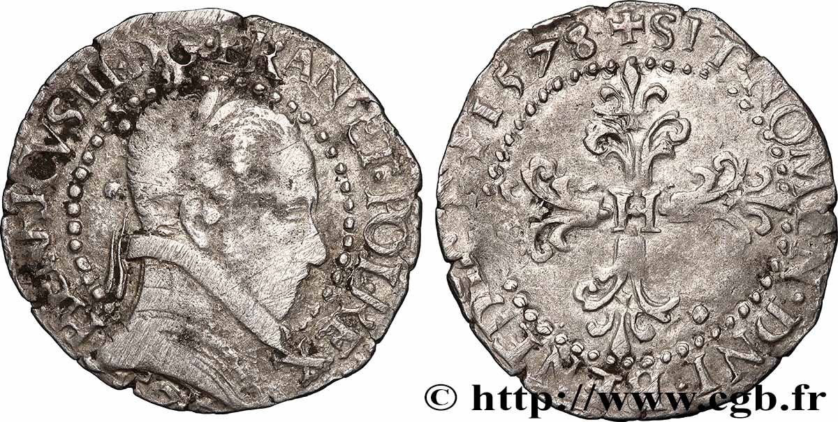 HENRI III Quart de franc au col plat 1578 Limoges TB+/TTB