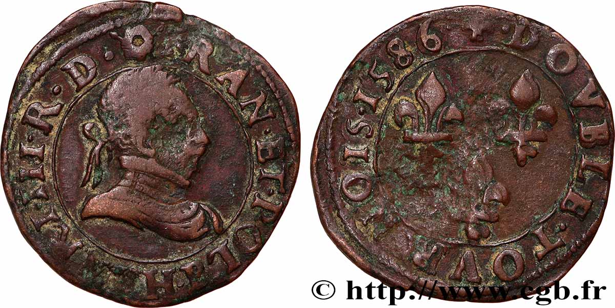 HENRY III Double tournois 1586 Rouen q.BB
