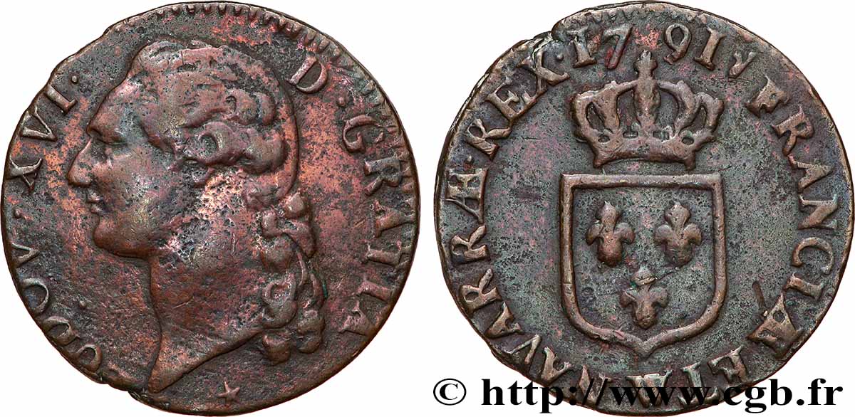 LOUIS XVI Demi-sol dit &nbsp;à l&nbsp;écu&nbsp; 1791 Lille VF