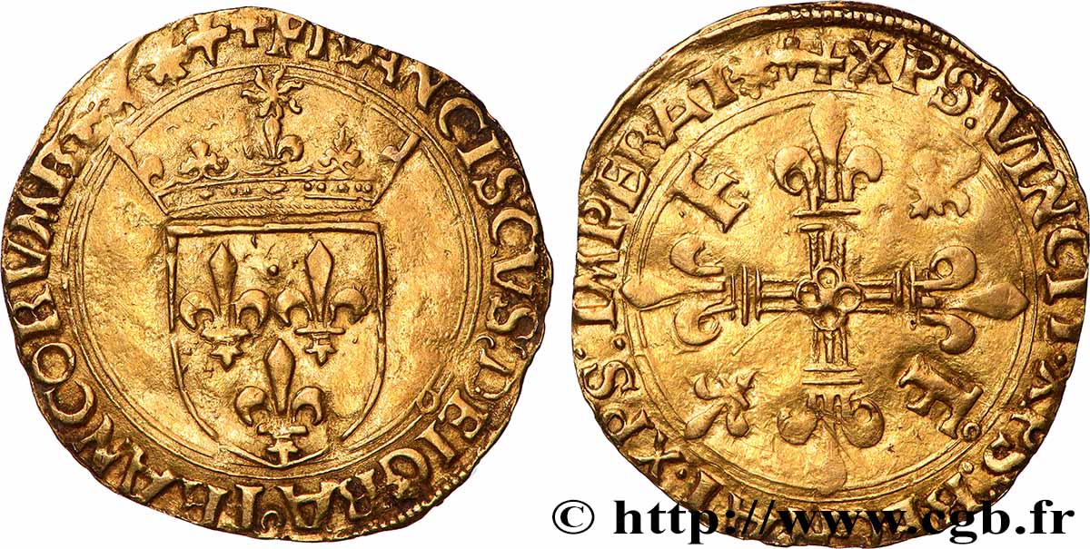FRANCIS I Écu d&nbsp;or au soleil, 5e type s.m. Lyon XF