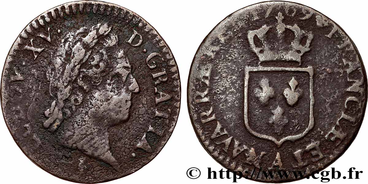LOUIS XV THE BELOVED Demi-sol dit &nbsp;à la vieille tête&nbsp; 1769 Paris VF