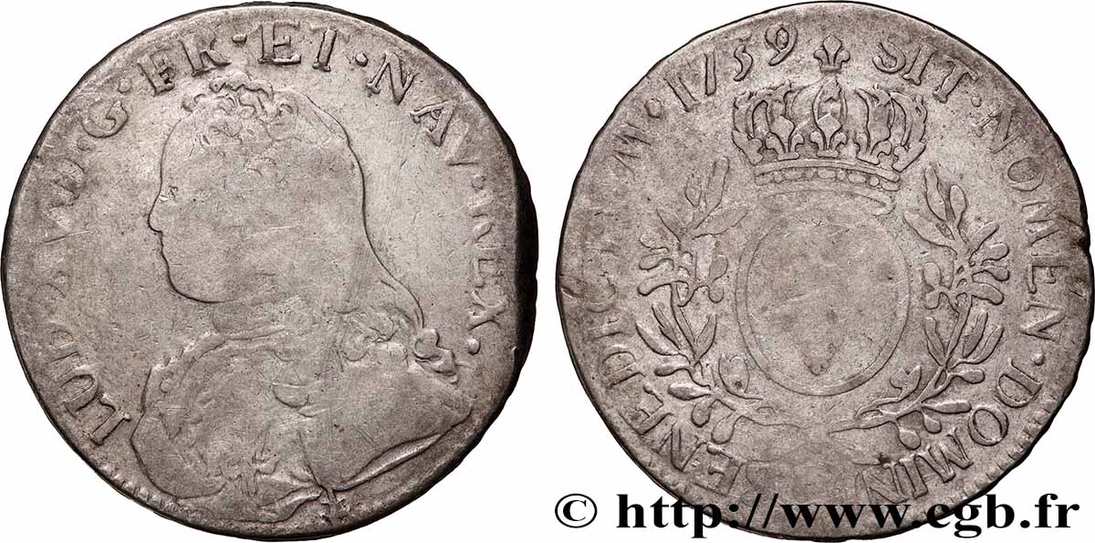 LOUIS XV THE BELOVED Écu aux branches d&nbsp;olivier, buste habillé 1739 Aix-en-Provence VF