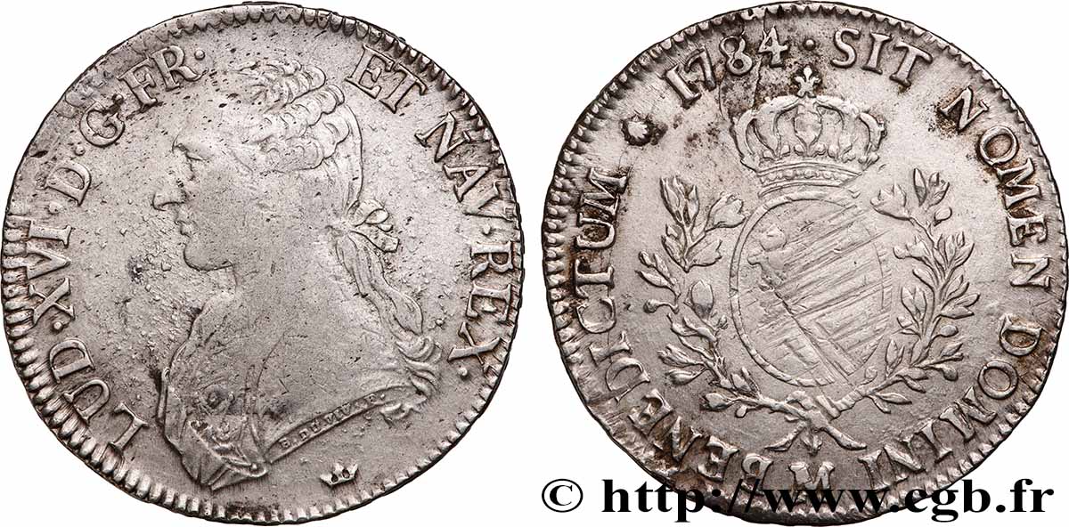 LOUIS XVI Écu aux branches d&nbsp;olivier 1784 Toulouse fSS