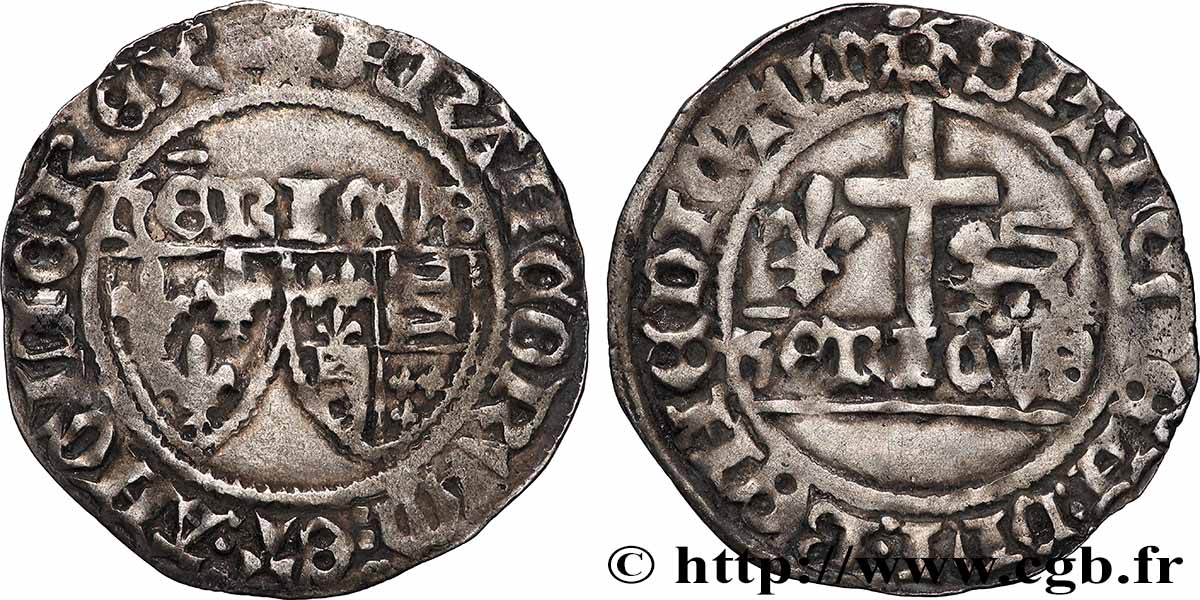 HENRY VI DE LANCASTRE - ROI DE FRANCE (1422-1453) - ROI D&nbsp;ANGLETERRE (1422-1461) et (1470-1471) Blanc aux écus s.m. Le Mans TB+/TTB