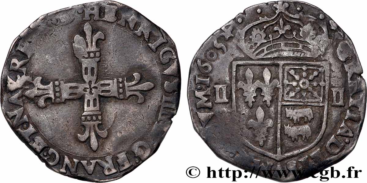 HENRY IV Quart d&nbsp;écu de Béarn 1605 Morlaàs VF