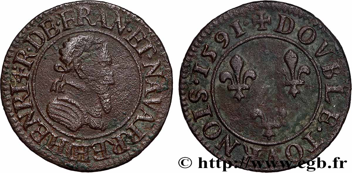 HENRY IV Double tournois, 2e type de Châlons-sur-Marne 1591 Châlons-en-Champagne SS