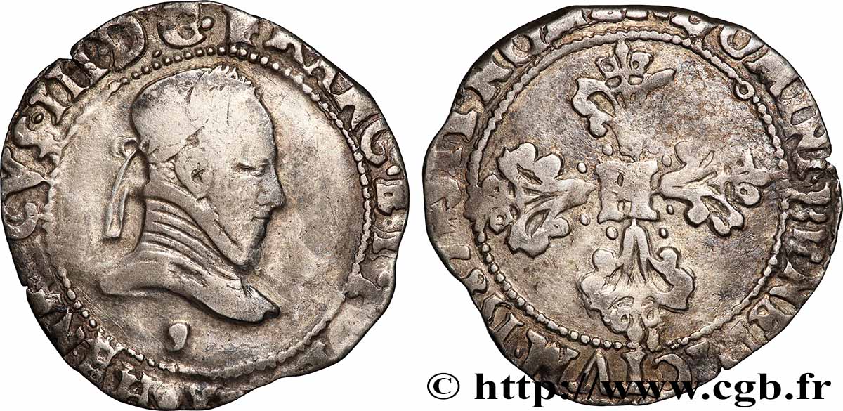 HENRY III Quart de franc au col plat 1587 Rennes VF/VF