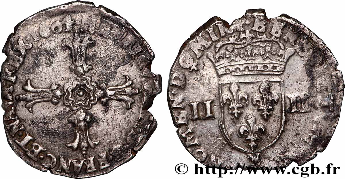 HENRY IV Quart d&nbsp;écu, croix feuillue de face 1604 Montpellier VF/XF