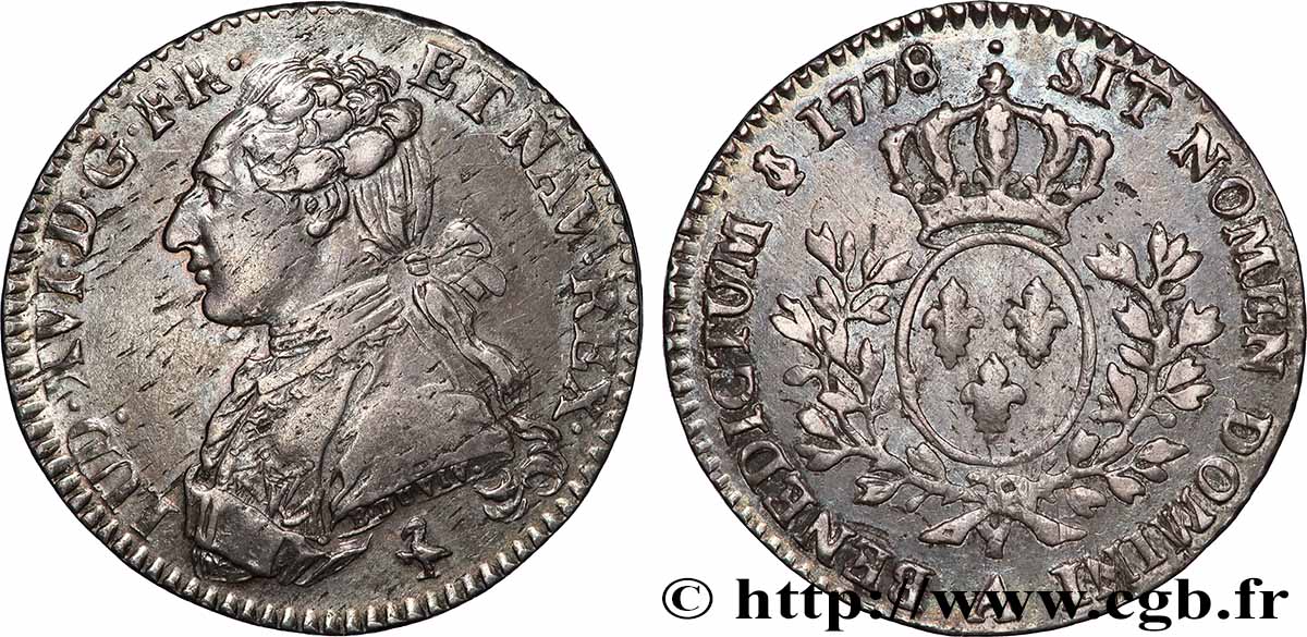 LOUIS XVI Cinquième d&nbsp;écu aux branches d&nbsp;olivier 1778 Paris XF