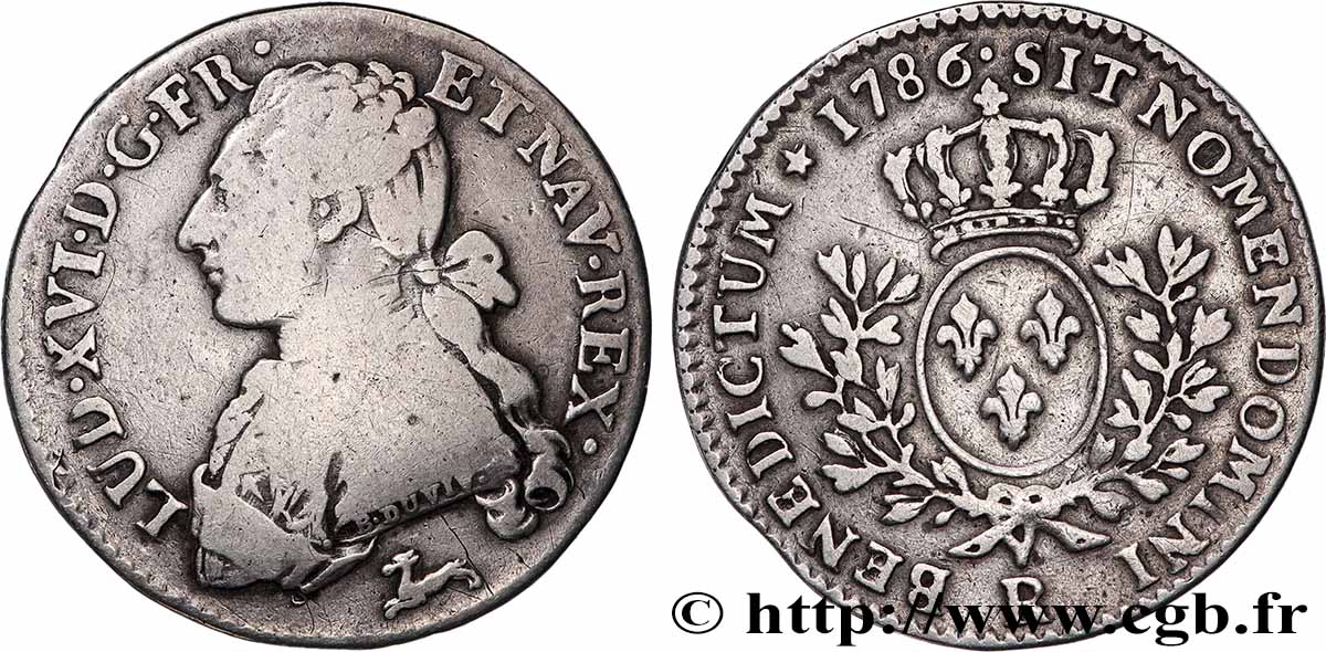 LOUIS XVI Cinquième d&nbsp;écu aux branches d&nbsp;olivier 1786 Orléans VF/VF