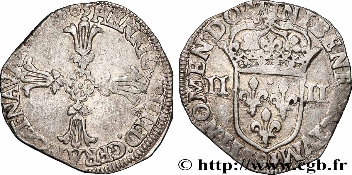 HENRY IV Quart d&nbsp;écu, croix feuillue de face 1609 Rennes XF