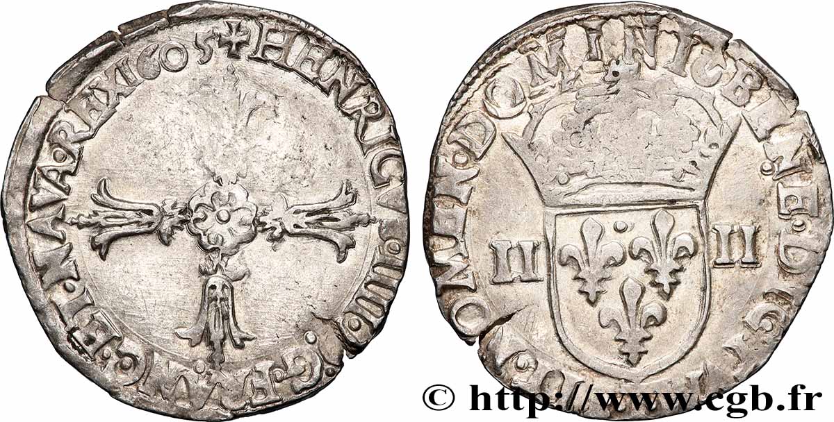 HENRI IV LE GRAND Quart d&nbsp;écu, croix feuillue de face 1605 Nantes TTB