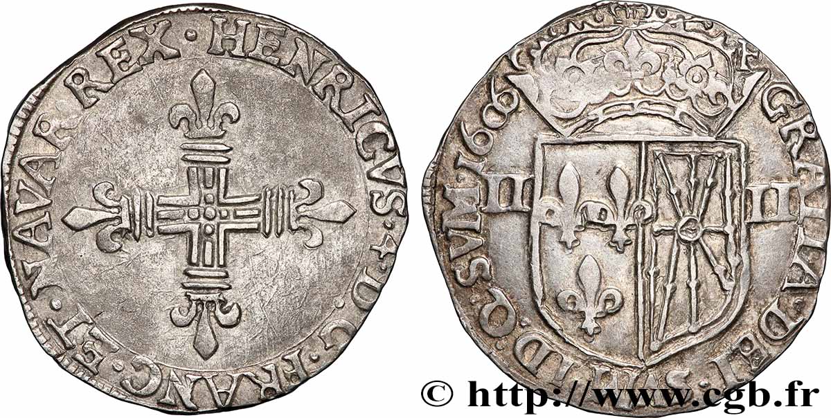 HENRY IV Quart d&nbsp;écu de Navarre 1606 Saint-Palais AU/AU