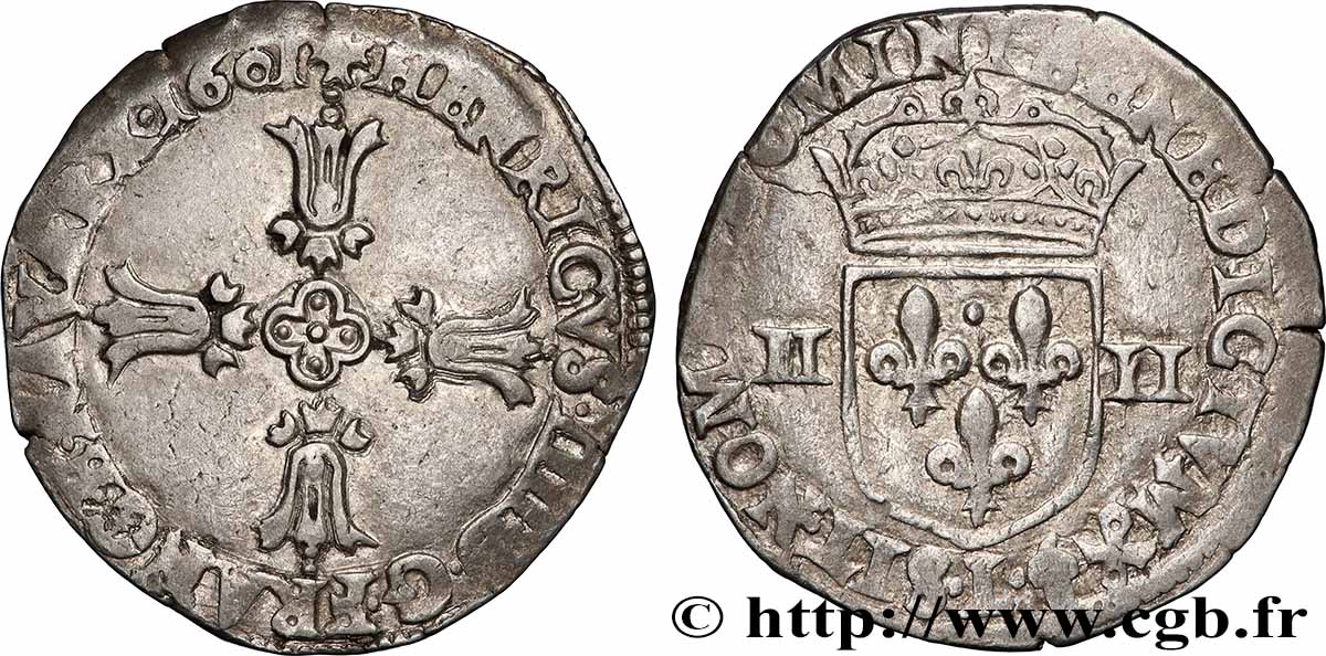 HENRY IV Quart d&nbsp;écu, croix feuillue de face 1601 Bayonne XF