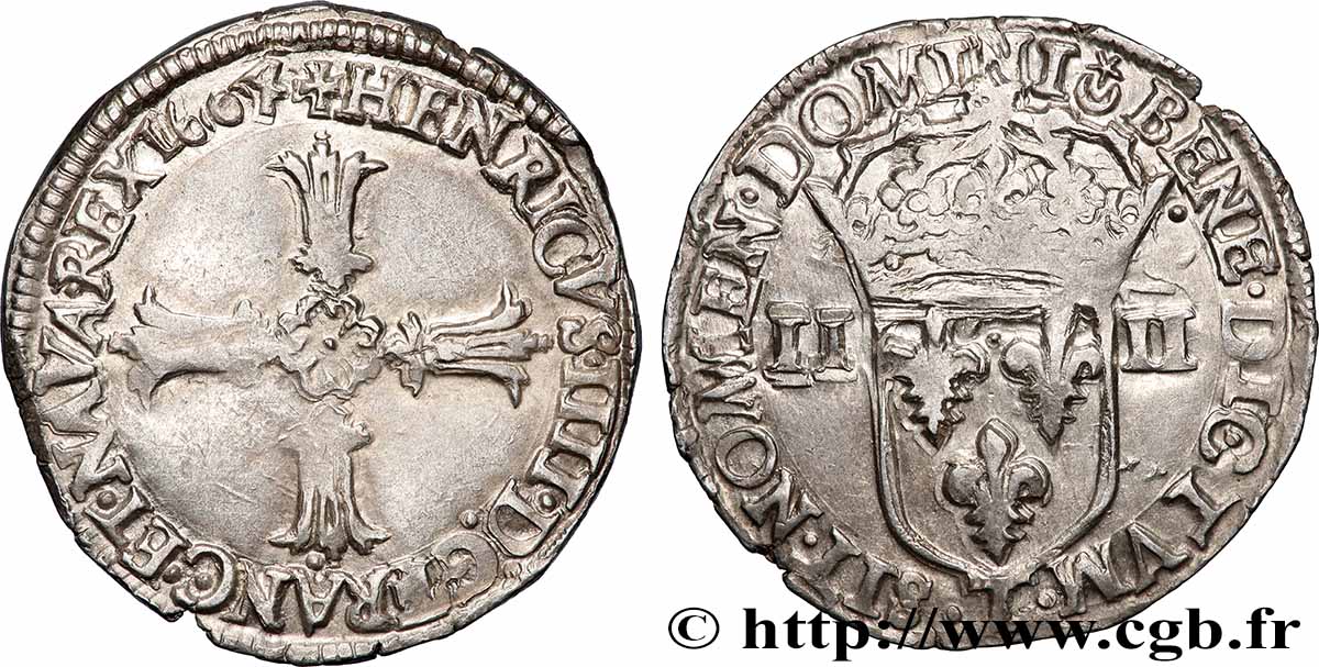 HENRY IV Quart d&nbsp;écu, croix feuillue de face 1604 Nantes AU