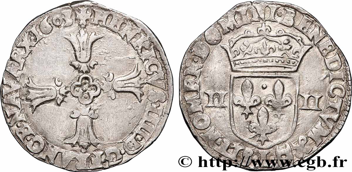 HENRY IV Quart d&nbsp;écu, croix feuillue de face 1603 Bayonne VF/XF