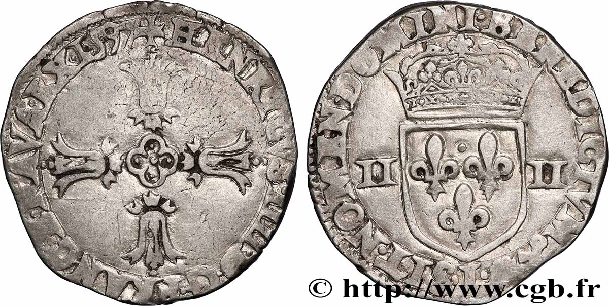 HENRY IV Quart d&nbsp;écu, croix feuillue de face 1597 Bayonne VF/XF