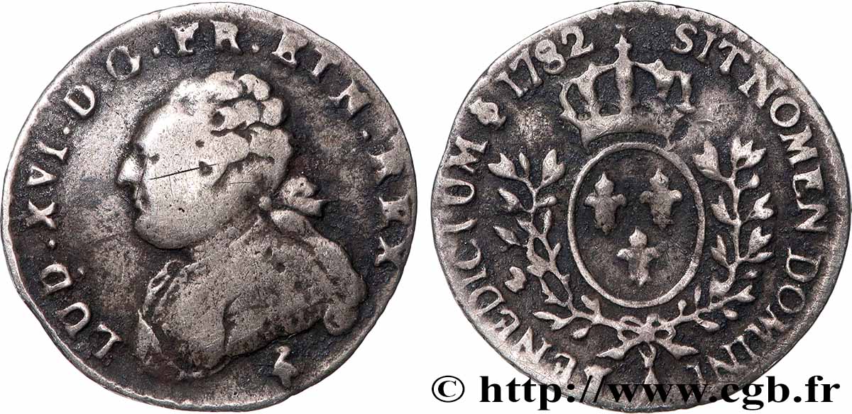 LOUIS XVI Vingtième d’écu aux branches d’olivier 1782 Paris TB+