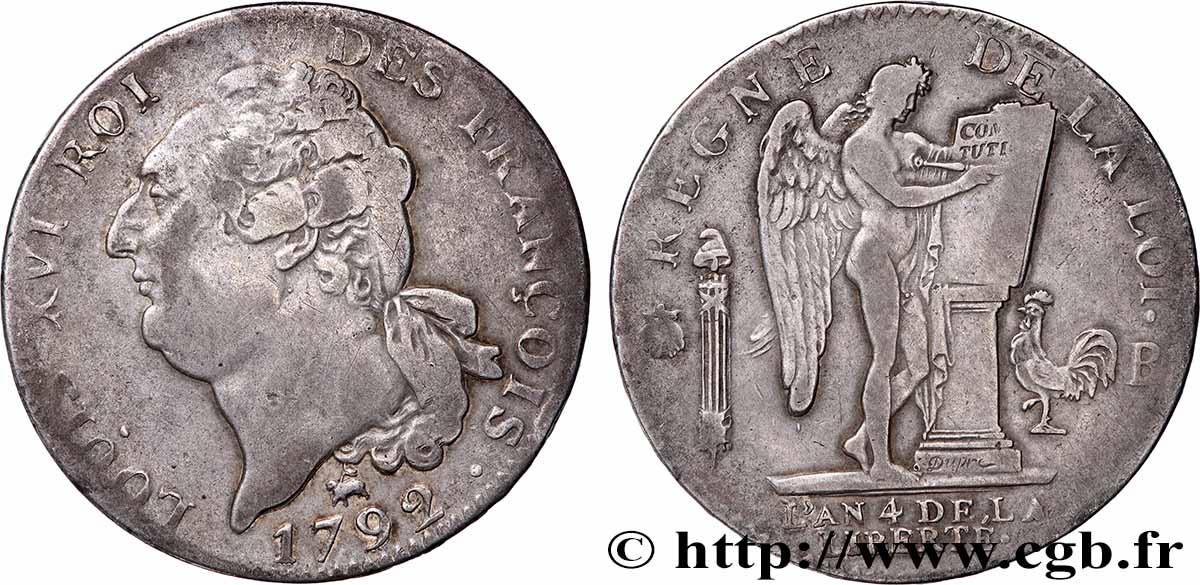 LOUIS XVI (MONARQUE CONSTITUTIONNEL)  Écu dit &nbsp;au génie&nbsp;, type FRANÇOIS 1792 Rouen TTB