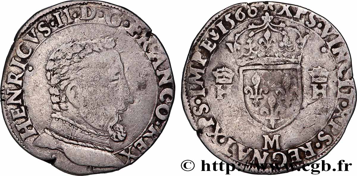 FRANÇOIS II. MONNAYAGE AU NOM D&nbsp;HENRI II Teston à la tête nue, 5e type 1560 Toulouse TTB/TB+