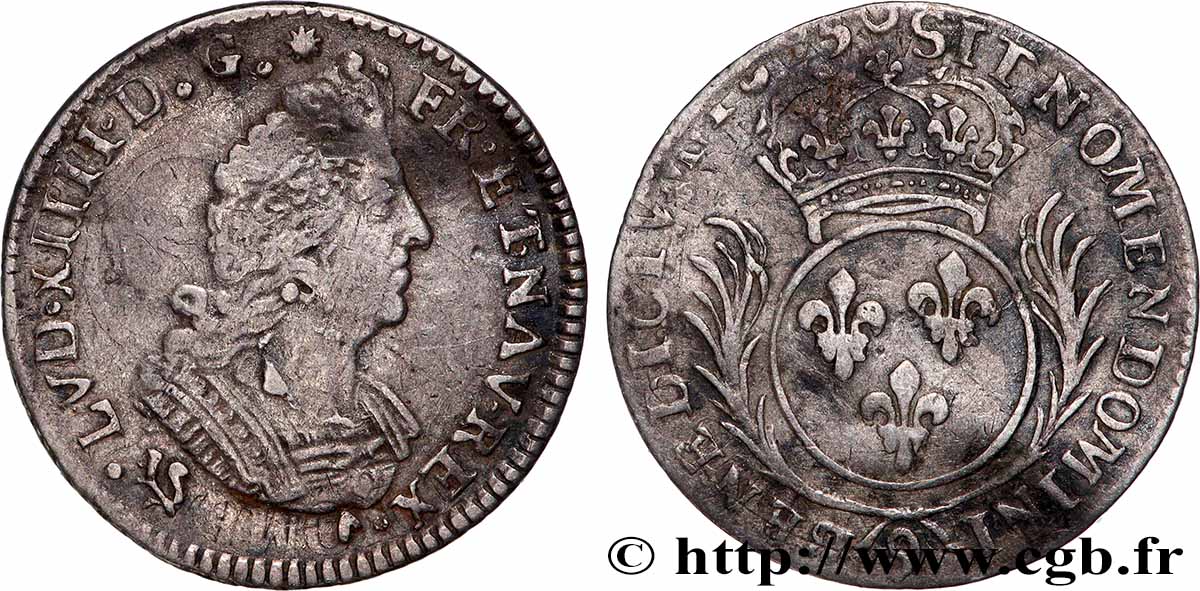 LOUIS XIV LE GRAND OU LE ROI SOLEIL Douzième d&nbsp;écu aux palmes 1695 Rennes TTB