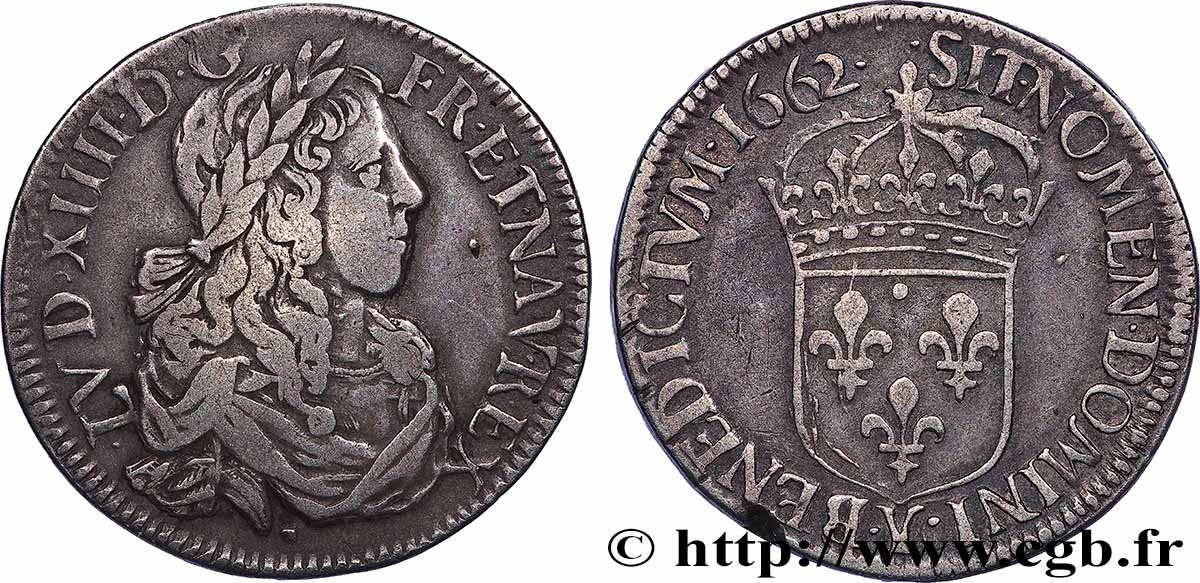 LOUIS XIV &nbsp;THE SUN KING&nbsp; Demi-écu, buste spécifique de Bourges 1662 Bourges VF/XF