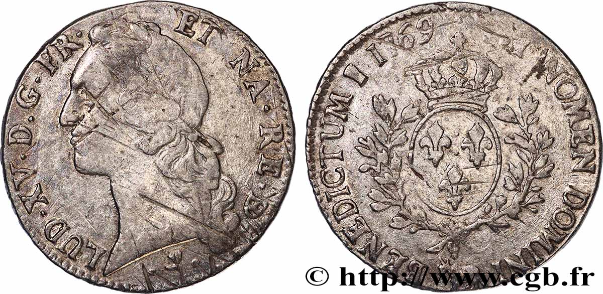LOUIS XV DIT LE BIEN AIMÉ Écu aux branches d’olivier, tête ceinte d’un bandeau 1769 Pau TB+