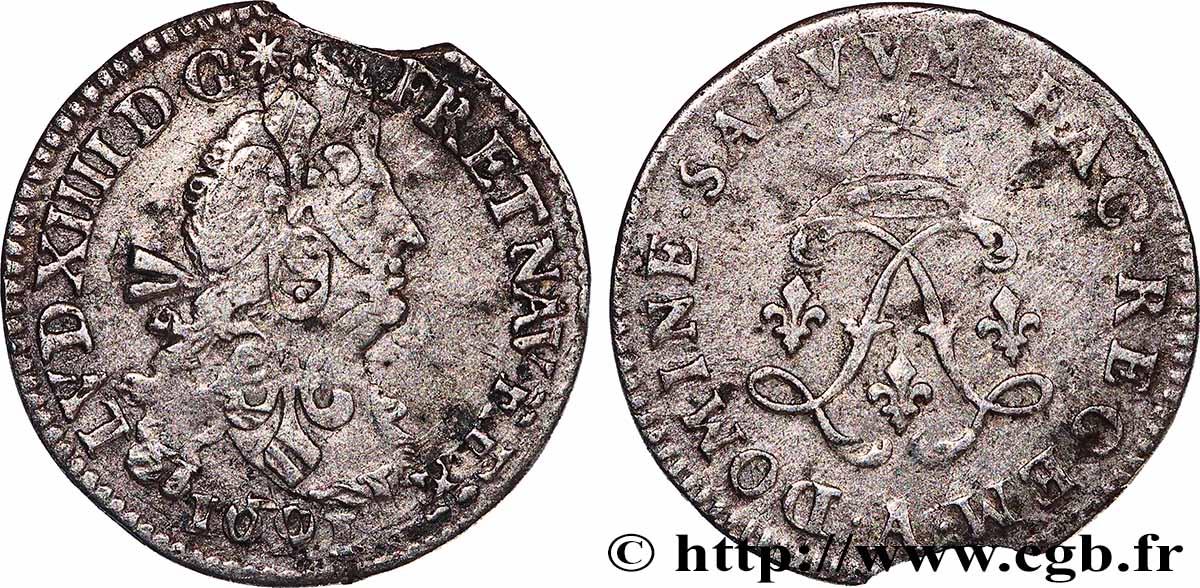 LOUIS XIV &nbsp;THE SUN KING&nbsp; Quatre sols aux deux L 1691 Paris q.BB