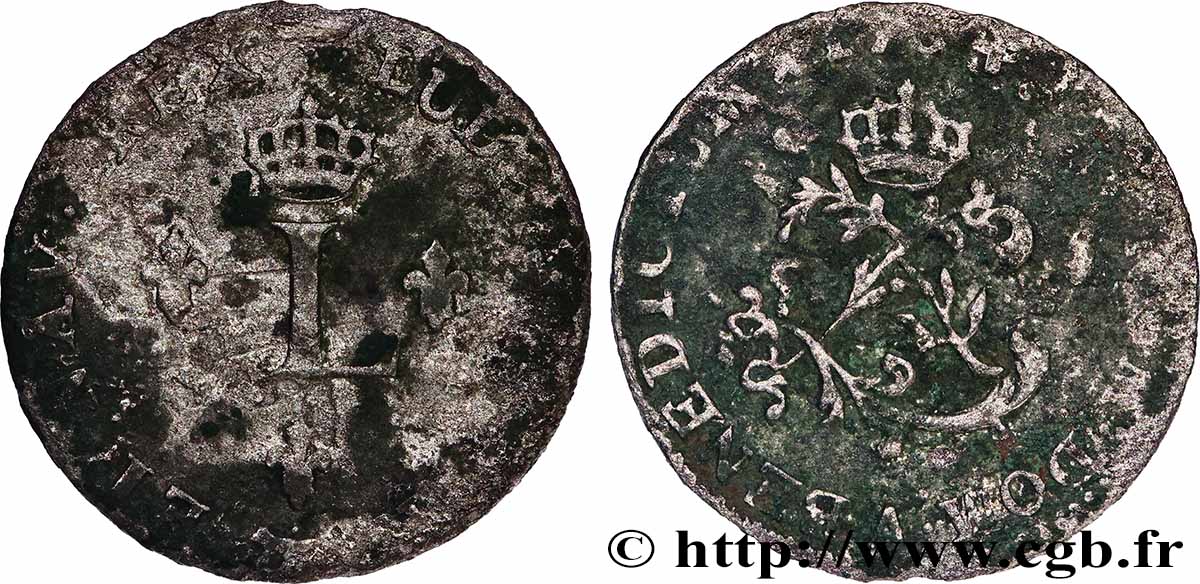 LOUIS XV &nbsp;THE WELL-BELOVED&nbsp; Double sol de billon 1754 Paris MB