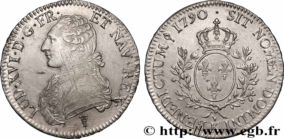 LOUIS XVI Écu aux branches d&nbsp;olivier 1790 Bordeaux MBC/MBC+