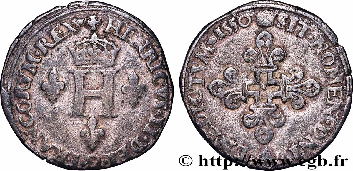 HENRI II Double sol parisis, ou six blancs ou &nbsp;gros de Nesle&nbsp; 1550 Paris, Moulin de Nesle TTB