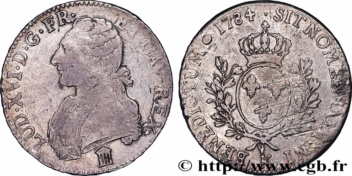 LOUIS XVI Écu aux branches d&nbsp;olivier 1784 Bordeaux TB/TB+