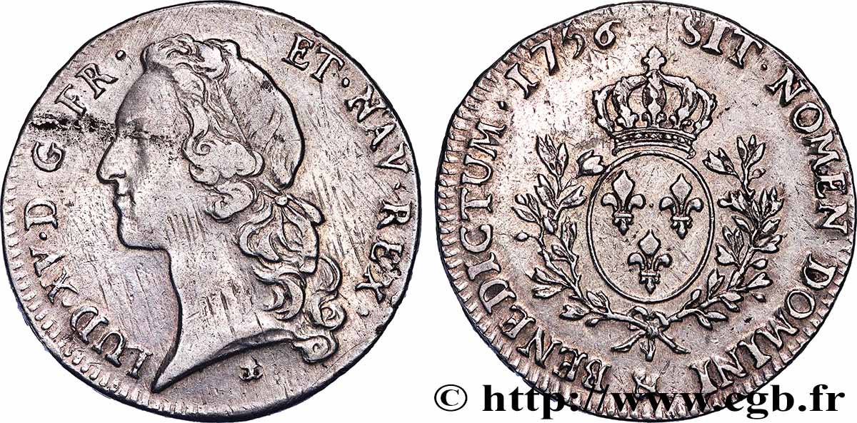 LOUIS XV DIT LE BIEN AIMÉ Écu aux branches d’olivier, tête ceinte d’un bandeau 1756 Aix-en-Provence TB+/TTB