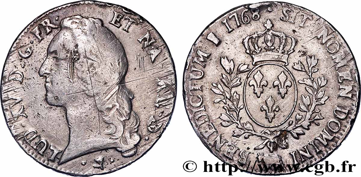 LOUIS XV DIT LE BIEN AIMÉ Écu aux branches d’olivier, tête ceinte d’un bandeau 1768 Pau TB/TB+
