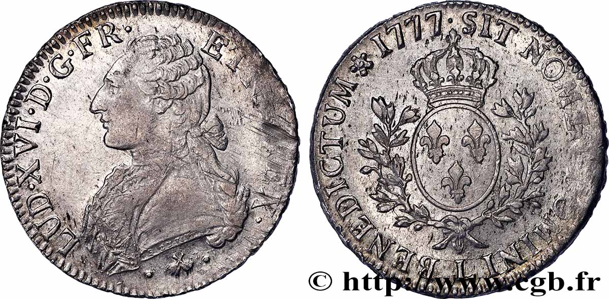 LOUIS XVI Écu aux branches d&nbsp;olivier 1777 Bayonne XF/AU