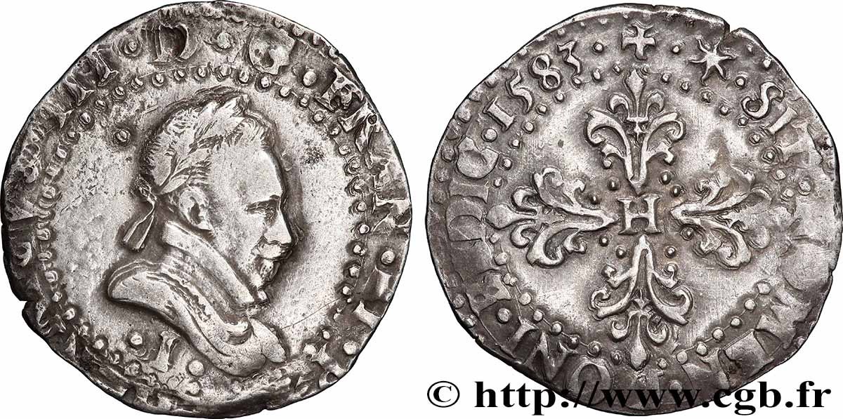 HENRY III Quart de franc au col plat 1583 Limoges fSS/fVZ